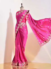 Pink  Satin Silk Leheriya Saree