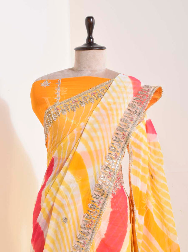 Yellow Georgette Leheriya Saree