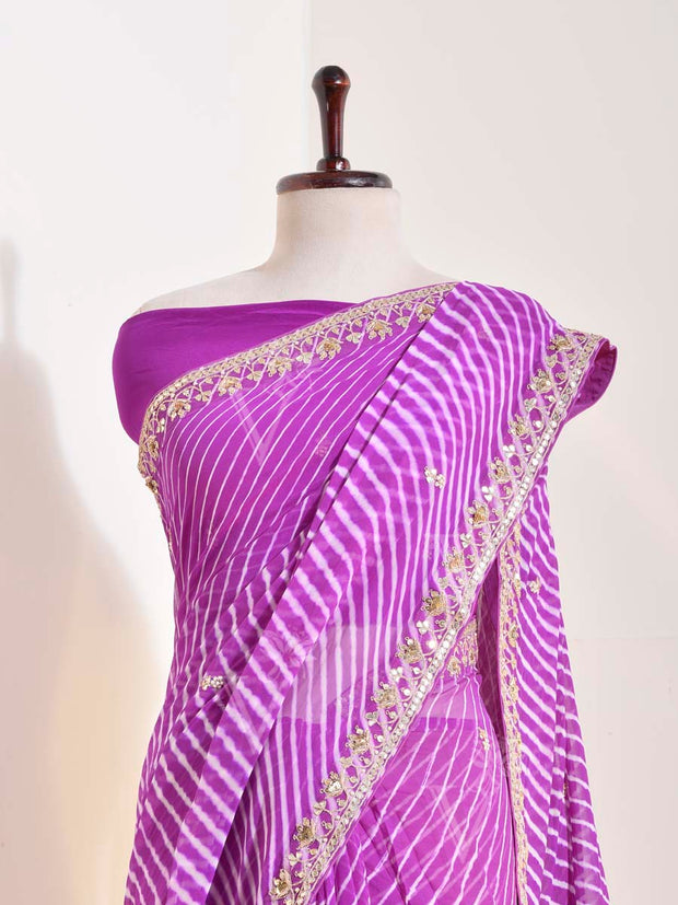 Purple Georgette Leheriya Saree