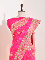 Pink Georgette Leheriya Saree