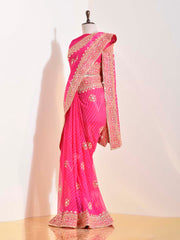 Pink Georgette Leheriya Saree