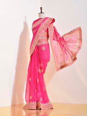 Pink Georgette Leheriya Saree