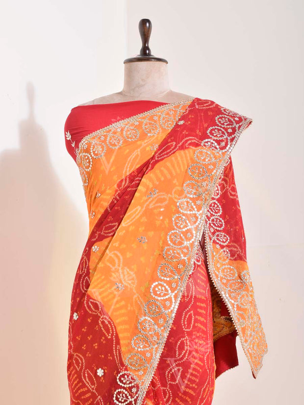 Red & Yellow Georgette Bandhani Saree