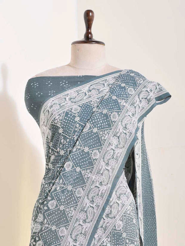 Grey Georgette Bandhani Saree