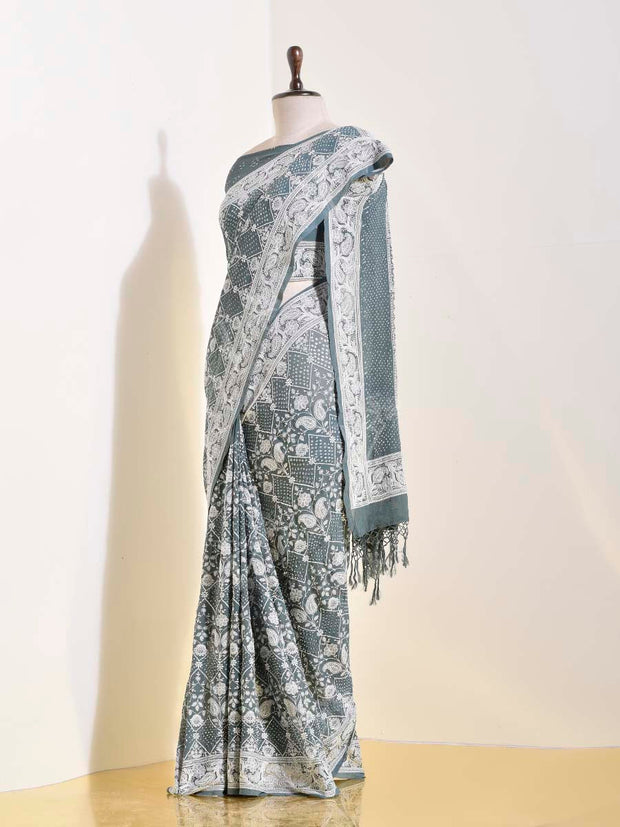 Grey Georgette Bandhani Saree