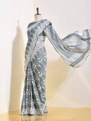 Grey Georgette Bandhani Saree