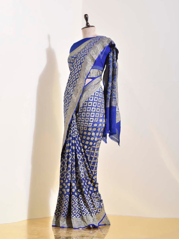 Ink Blue Georgette Bandhani Saree