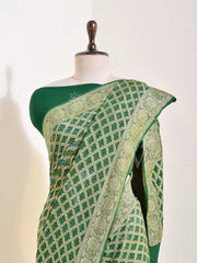 Green Georgette Bandhani Zari Saree