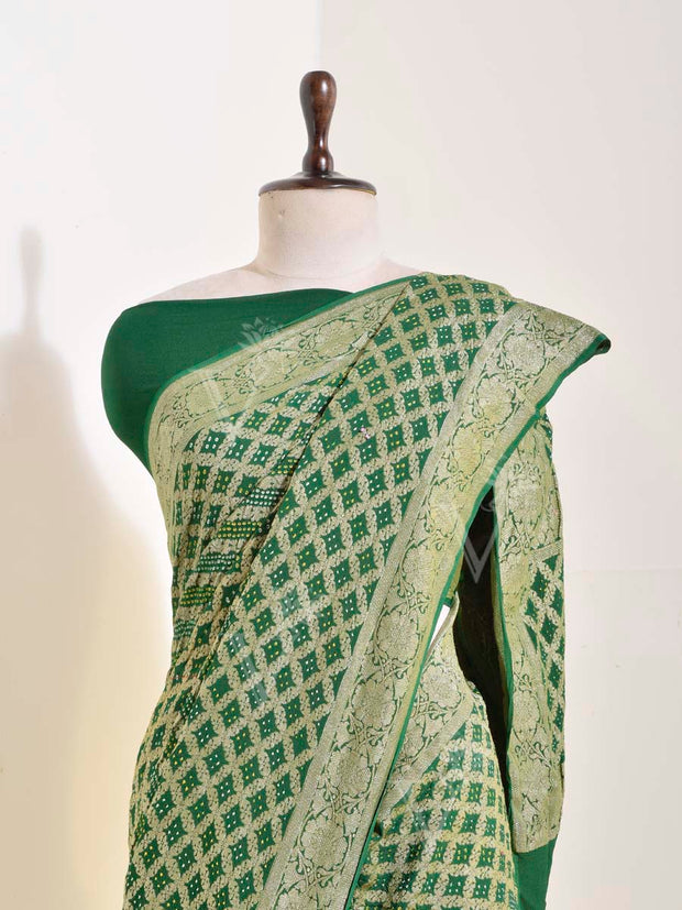 Green Georgette Bandhani Saree