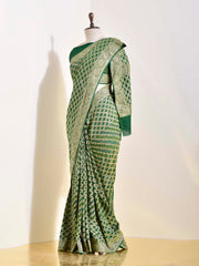 Green Georgette Bandhani Zari Saree