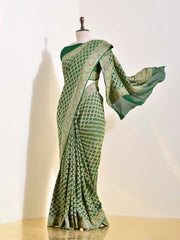 Green Georgette Bandhani Zari Saree