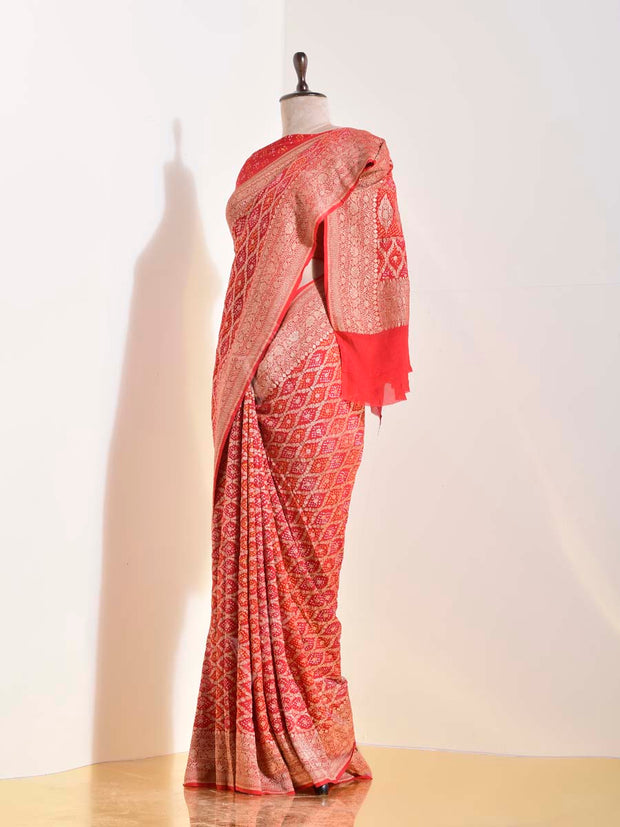 Red Georgette Bandhani Saree