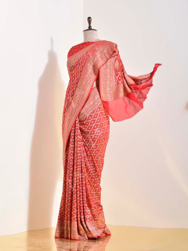 Red Georgette Bandhani Saree