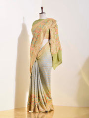 Grey Georgette Bandhani Zari Saree