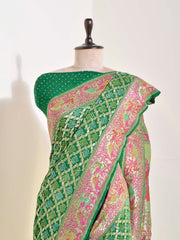 Green Georgette Bandhani Zari Saree