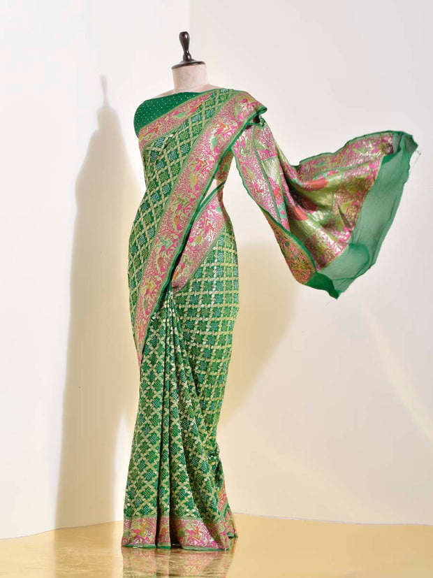 Green Georgette Bandhani Saree