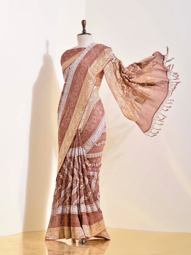 Brown Georgette Bandhani Saree