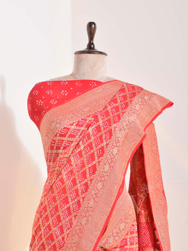 Orange & Red Georgette Bandhani Saree