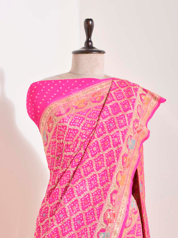 Pink Georgette Bandhani Saree