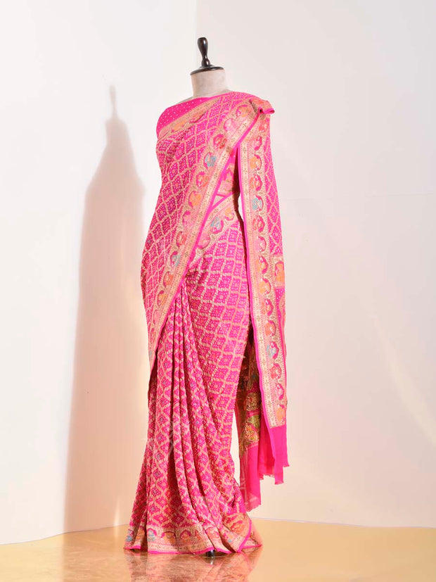 Pink Georgette Bandhani Saree