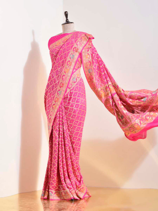 Pink Georgette Bandhani Saree