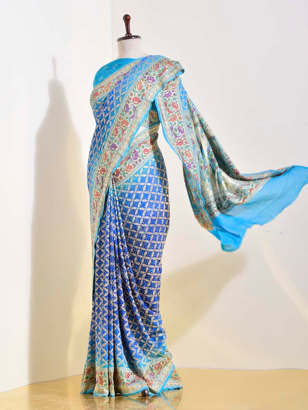 Blue Georgette Bandhani Saree