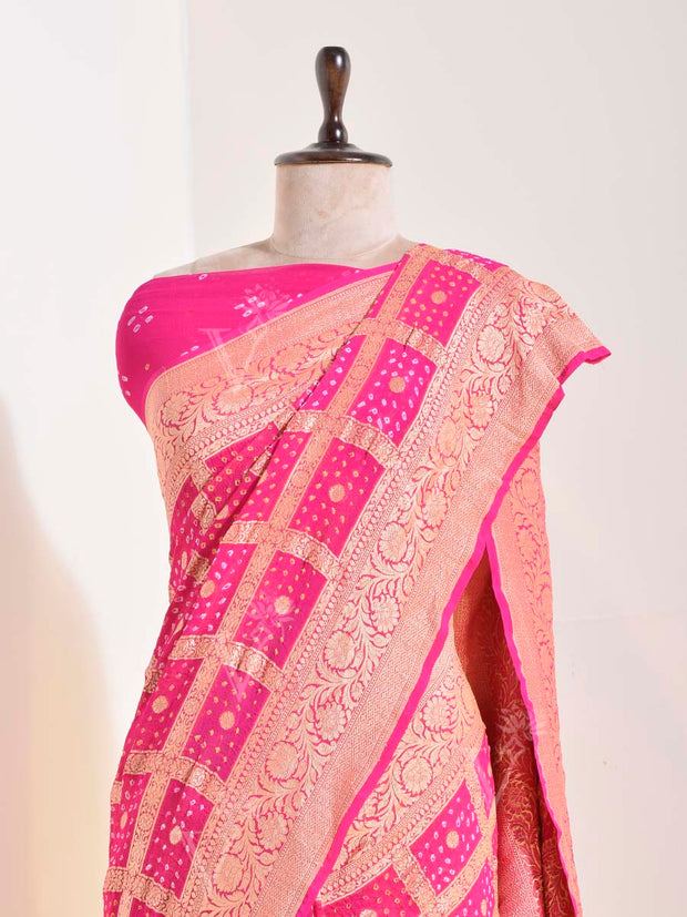 Pink Georgette Bandhani Saree