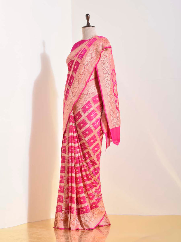 Pink Georgette Bandhani Saree