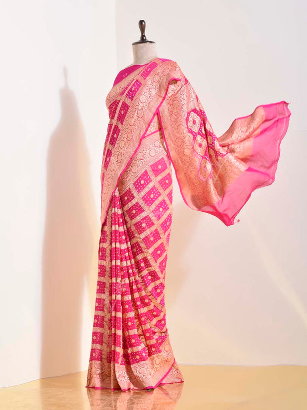 Pink Georgette Bandhani Saree