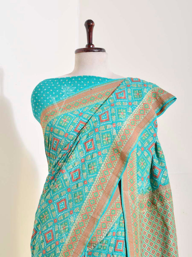 Green Georgette Bandhani Saree