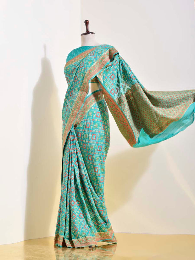 Green Georgette Bandhani Saree