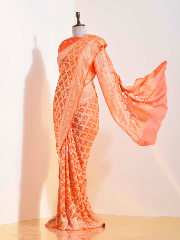 Orange Georgette Bandhani Saree