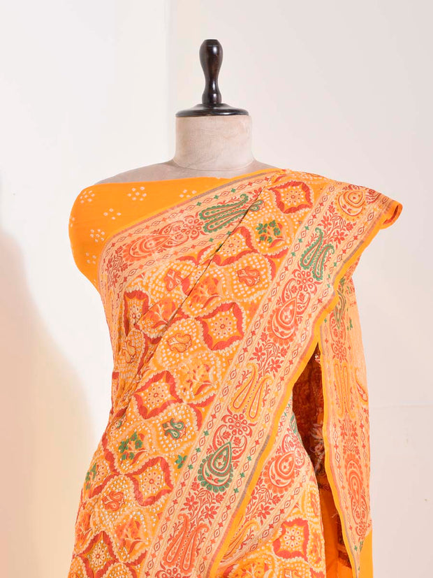 Orange Georgette Bandhani Saree