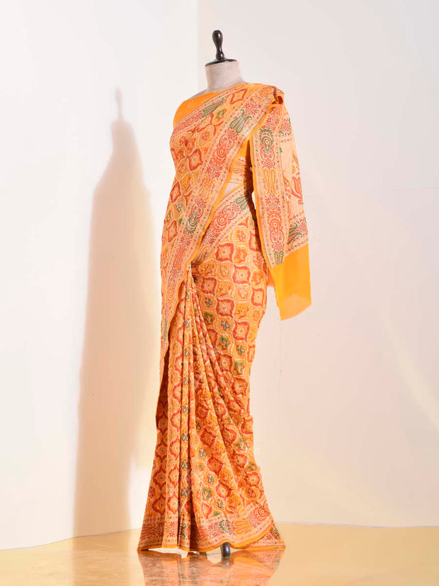 Orange Georgette Bandhani Saree