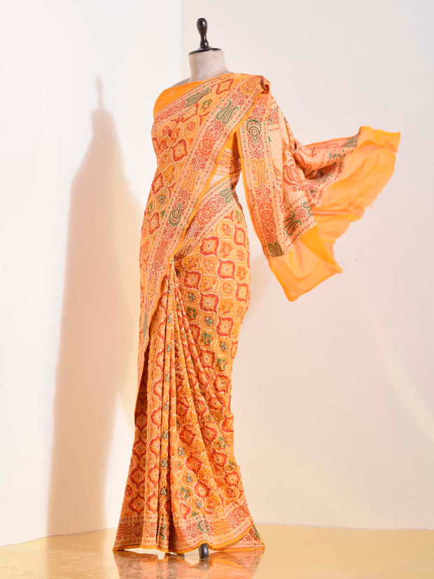 Orange Georgette Bandhani Saree