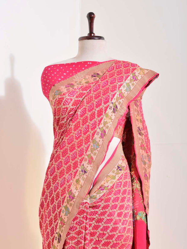 Pink Georgette Bandhani Saree