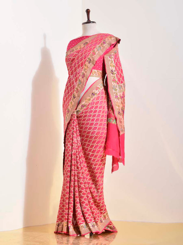 Pink Georgette Bandhani Saree