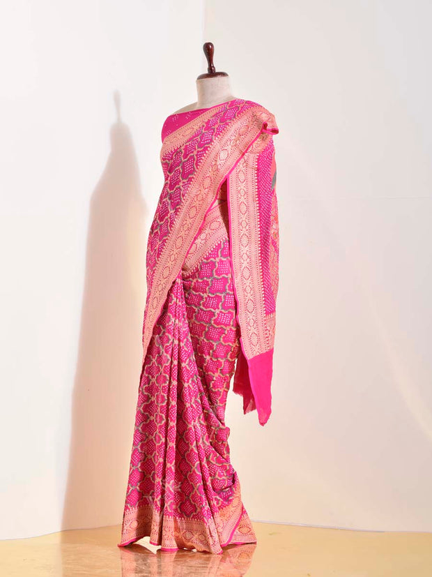 Mazenta Georgette Bandhani Saree