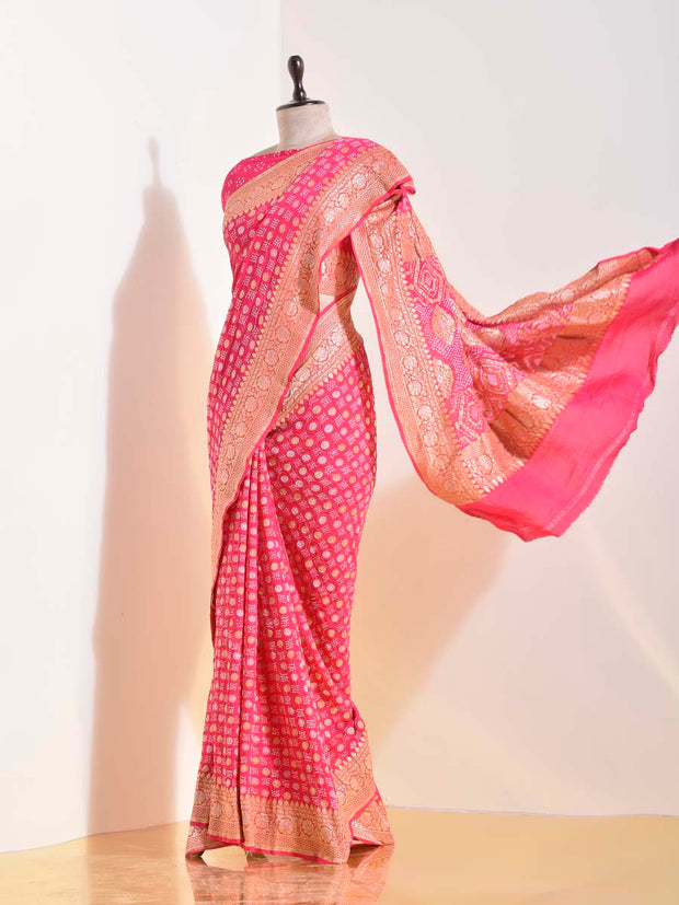 Pink Georgette Bandhani Saree