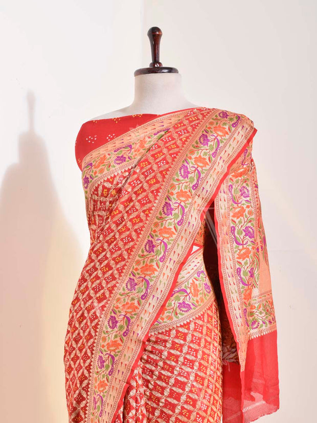 Red Georgette Bandhani Saree