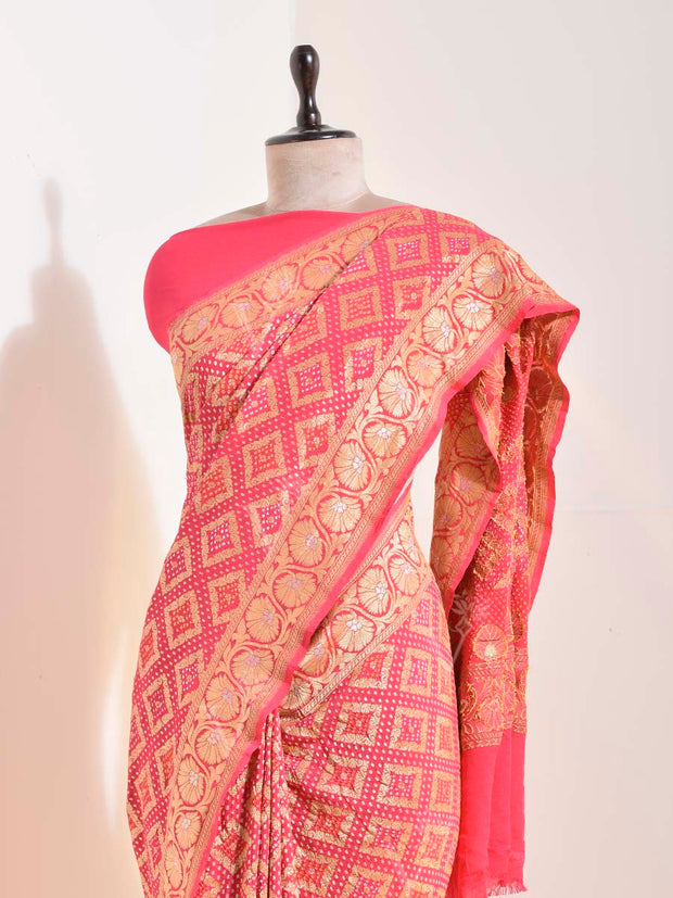 Red Georgette Bandhani Saree