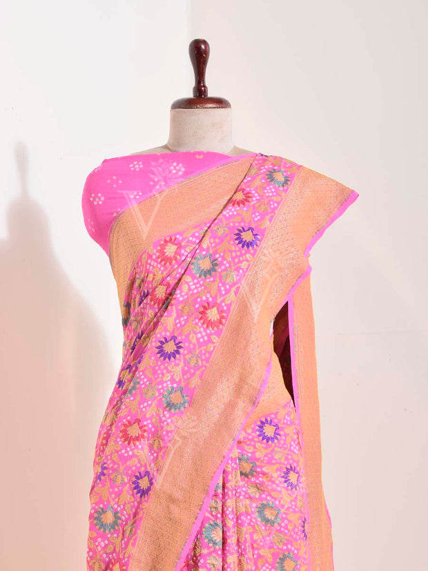 Pink Georgette Bandhani Saree