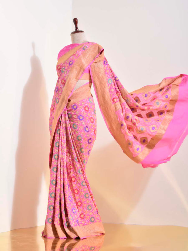 Pink Georgette Bandhani Saree