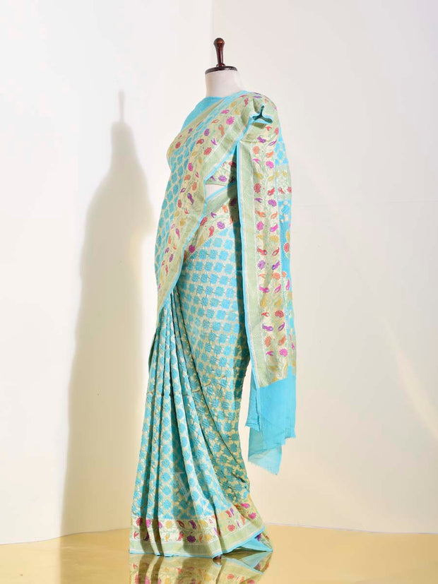 Aqua Blue Georgette Bandhani Saree