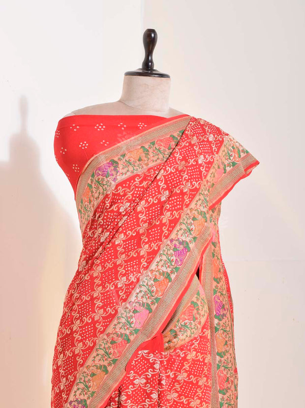 Red Georgette Bandhani Saree