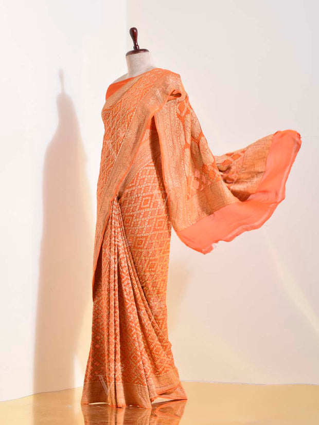 Orange Georgette Bandhani Saree