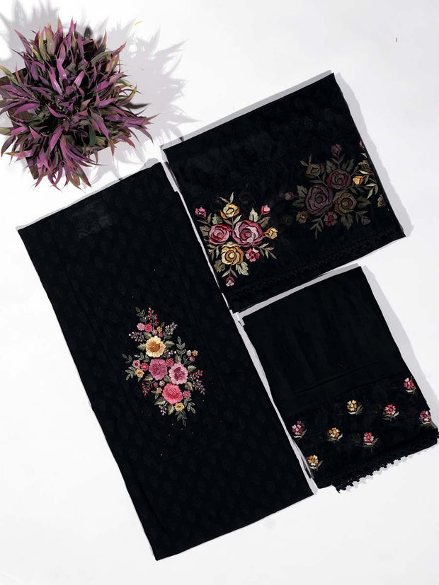 black Chanderi Dress Material