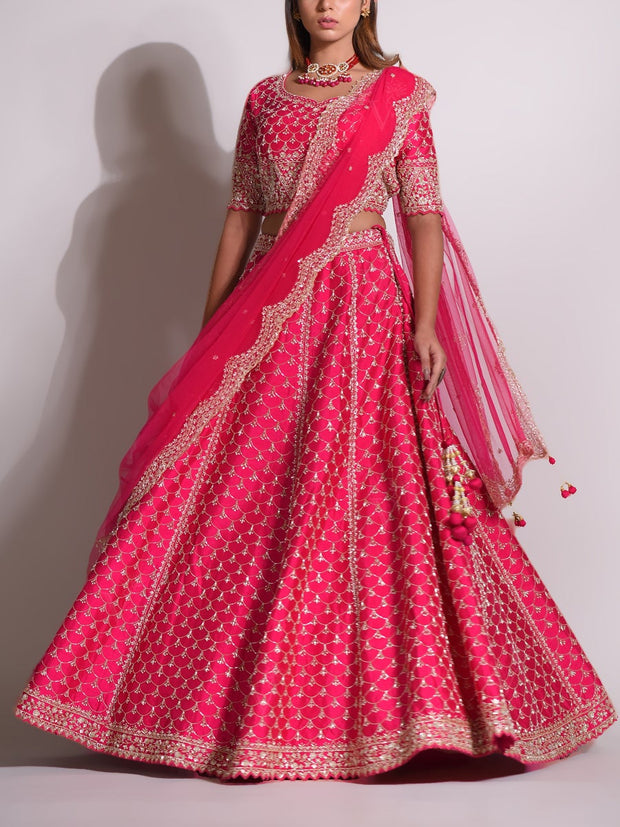 Pink Raw Silk Lehenga Set