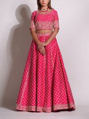 Pink Raw Silk Lehenga Set