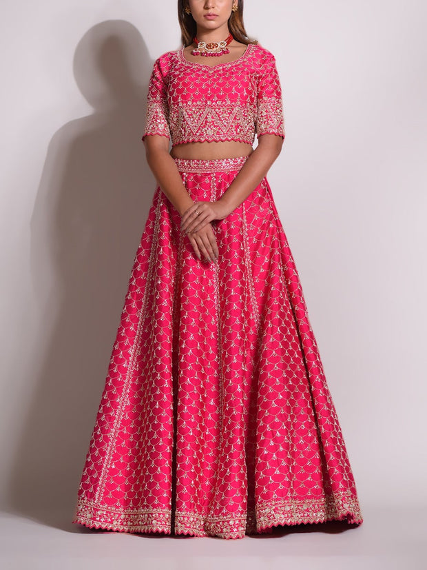 Pink Raw Silk Lehenga Set